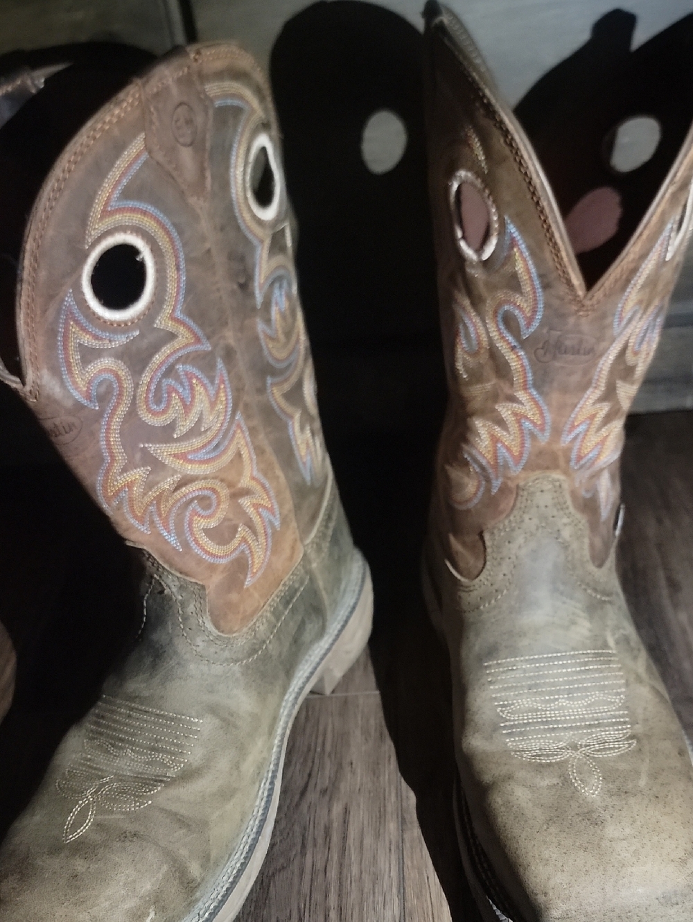 Justin Boots Brown Western Pull-On Embroidered Shaft Boots